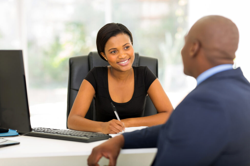 Entrepreneur receiving credit building advice from financial advisor